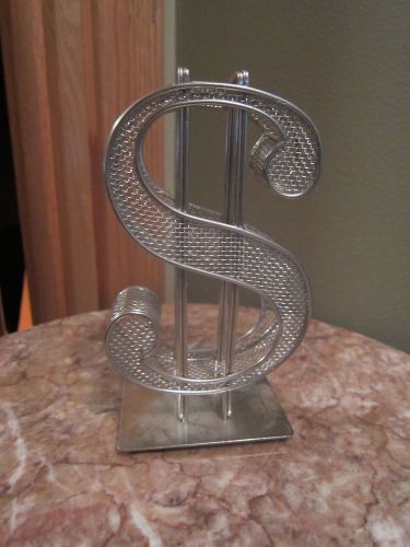 Dollar Sign $ Silvertone Metal Mesh Desk Accessory Ornament Industrial 6 Inches