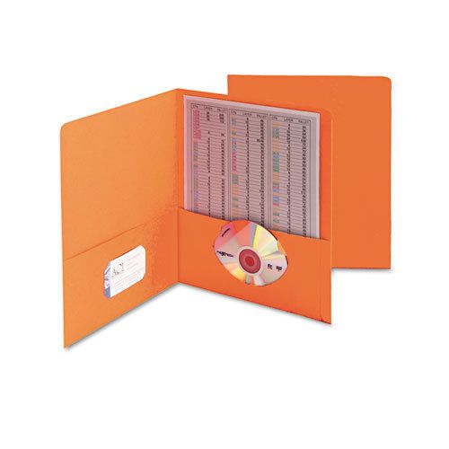 Two-pocket folders, embossed leather grain paper, orange, 25/box for sale