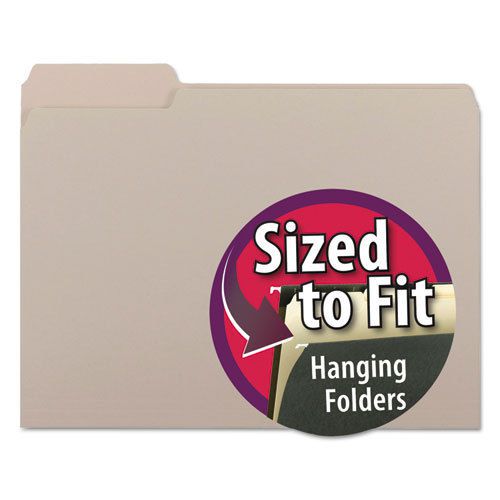 Interior File Folders, 1/3 Cut Top Tab, Letter, Gray, 100/Box