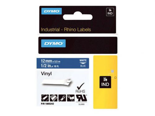 DYMO Rhino Coloured Vinyl - Vinyl tape - white on blue - Roll (0.5 in x  1805243