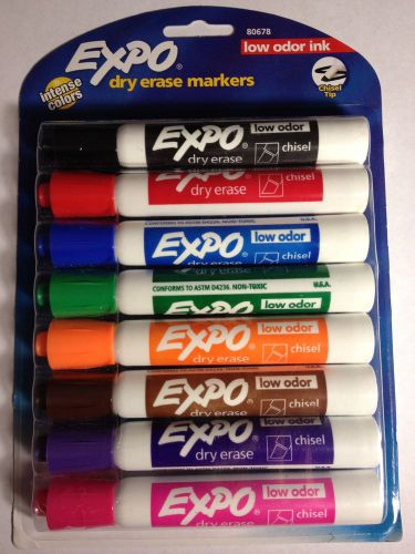 EXPO DRY ERASE MARKERS Assorted Intense Colors - Low Odor Ink - Chisel Tip - 8pk