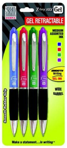 Zebra Z-Grip Max Retractable Gel Pens 0.7mm Assorted 4 Count