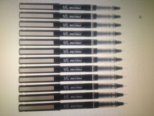 12 PILOT PRECISE V5 BLACK .05 mm ROLLER BALL PENS - FREE SHIPPING