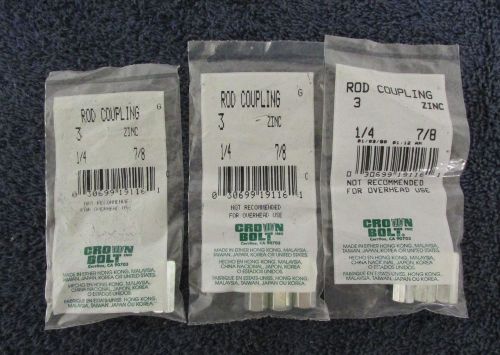 Crown bolt 19117 connector 1/4&#034; x 7/8&#034; lot of 9 rod coupling nut 3-3 pks. a1-33 for sale