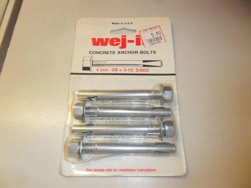 WEJ-IT  Anchor Bolt Kit Concrete Fastener Masonry Bit 4 Bolts  3/8&#034; x 3 1/2&#034; USA