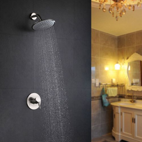 Modern Wall Mounted Brushed Nickel Rain Showerhead Trim &amp; Valve Free Shipping