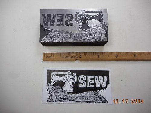 Letterpress Printing Printers Block, Sew, word w Stitched Fabric &amp; Machine