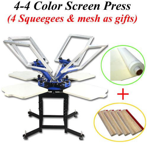 Screen Printing Machine 4 Color 4 Station With Squeegees &amp; Silk Mesh Fabric