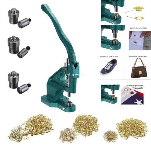 Grommet machine eyelet hand press tool banner bag shoes w/ 3 dies &amp; 900 grommets for sale