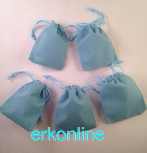 5x light blue velvet drawstring jewelry bracelet earrings gift bags pouches 3&#034; for sale