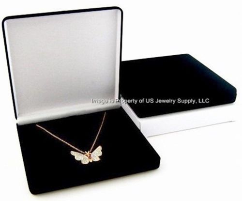 2 large black velvet necklace pendant chain jewelry gift boxes for sale