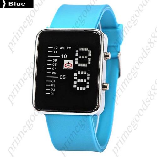 Unisex digital square dial blue led wrist wristwatch silicon band in blue for sale