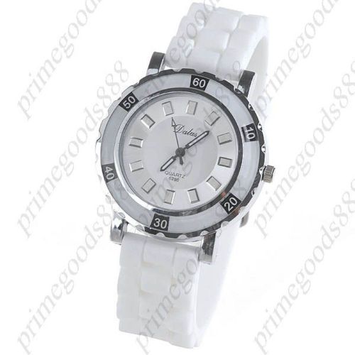 Round rubber wrist quartz free shipping lady ladies wristwatch women&#039;s white for sale