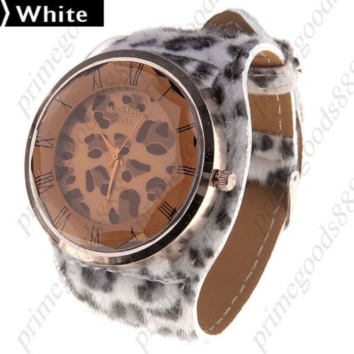 Leopard pu leather quartz wrist wristwatch free shipping women&#039;s white fuzzy for sale