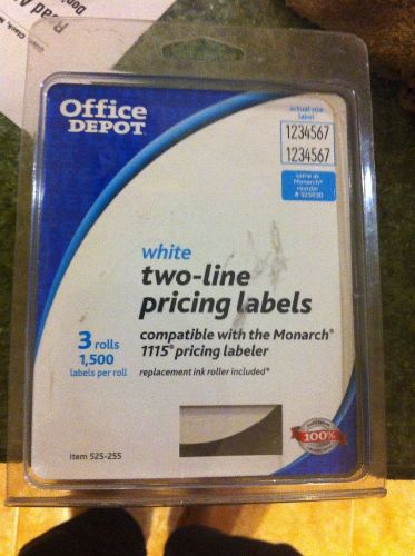 Office Depot White Two-line Pricing Label 3 Rolls 1,500 Labels Per Roll NEW