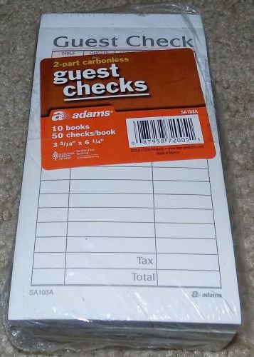 NEW! 2010 ADAMS 2-PART CARBONLESS GUEST CHECKS 4 BOOKS OF 50 CHECKS SA108A