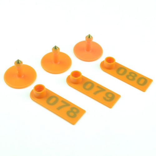 100pcs 1-100 Number Livestock Ear Tag Label Marker Orange Plate for Cow Pig Goat