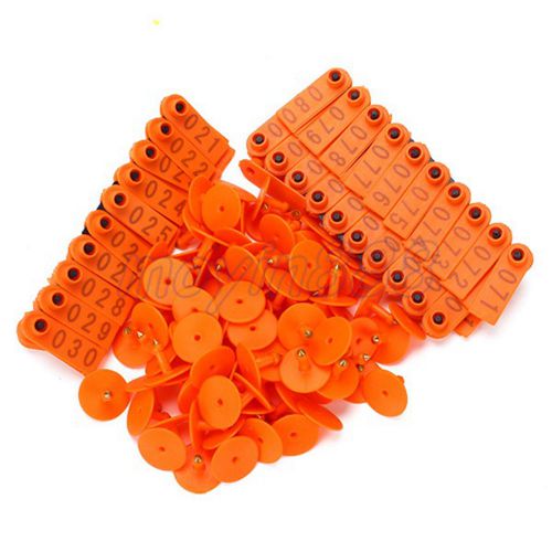 100 sets goat sheep pig 1-100 number plastic livestock ear tag with orange color for sale