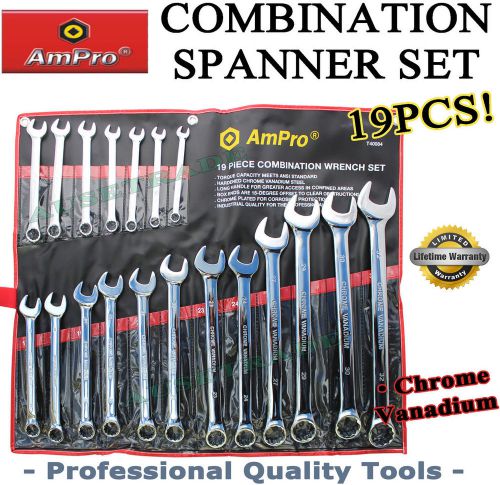 19PC SPANNER SET CHROME VANADIUM TOOLS COMBINATION AMPRO AMERICAN PRO QUALITY