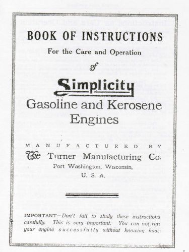 Simplicity gas engine motor operating instruction manual book hit miss flywheel for sale