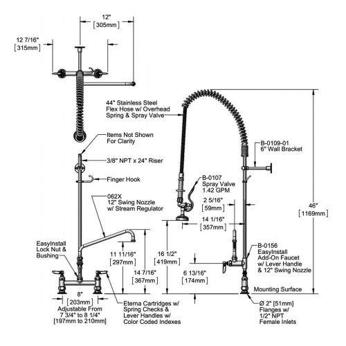 T &amp; s brass b-0123-adf12-b easyinstall prerinse unit for sale