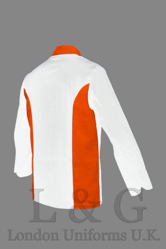 PROFESSIONAL WHITE &amp; ORANGE CHEF JACKET L&amp;G LONDON UNIFORMS U.K.