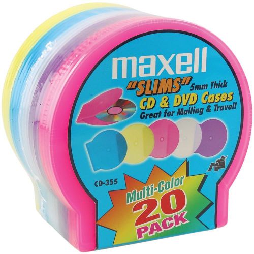 BRAND NEW - Maxell 190073 Slim Cd/dvd Jewel Cases, 20 Pk (assorted Colors)