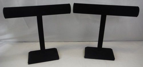 Round Black Velvet Necklace Jewelry Display Stand T Bar Lot 2 Set Pair 12x12x3&#034;