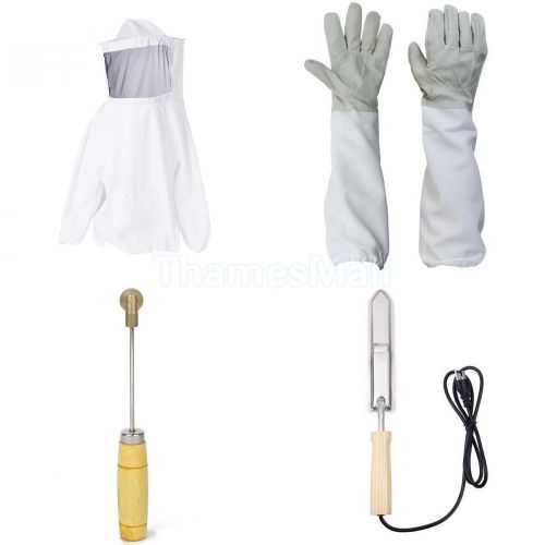 Beekeeping Veil Smock +Gloves+Hot Knife Honey Extractor+Spur Wire Wheel Embedder