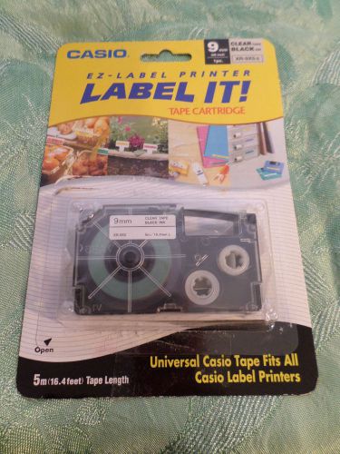 Casio ez-label printer label it tape cartridge 9mm clear tape black ink xr-9x5-s for sale