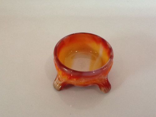 Red &amp; milk swirl slag glass salt cellar dip white art imperial glass holiday