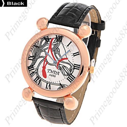 Horse Pony Analog Leather Lady Ladies Wrist Quartz Wristwatch Women&#039;s Black