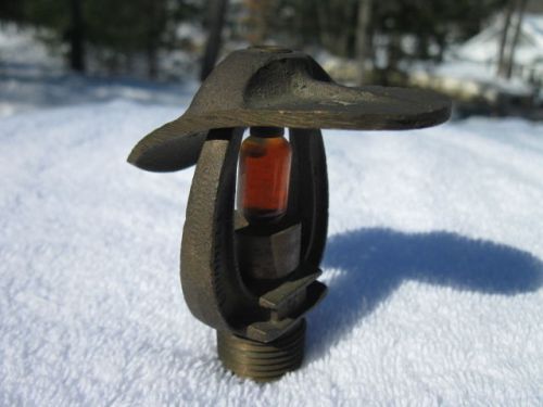 Vintage grinnell fire sprinkler head brass fire helmet quartzoid q-2 red globe for sale