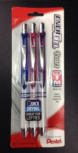 Pentel EnerGel RTX Pearl Medium Blue, Violet, Pink 3 Pack