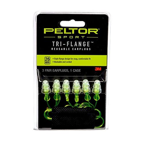 Peltor Sport Tri-Flange Corded Reusable Earplugs, 3-Pair Per Pack