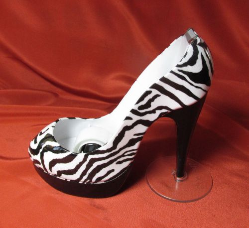 CUTE SCOTCH TAPE DISPENSER &#034;HIGH HEEL SHOE &#034; BLACK /WHITE ZEBRA STRIPE 5 1/2&#034;