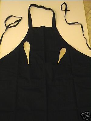 1 large BLACK KITCHEN APRON-RESTAURANT Craft Chef BIB 2 pockets-COTTON-NEW