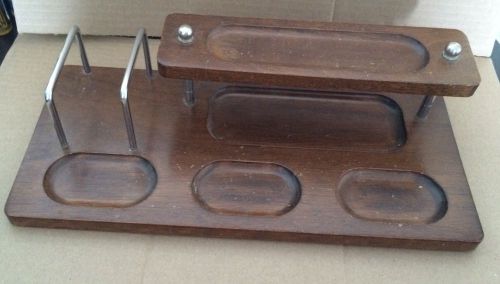 Vintage wood desk organizer pens coins keys papers mail two tier office business for sale