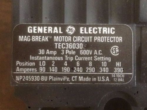 TEC36030 GE MAG BREAK MOTOR CIRCUIT PROTECTOR New In Box