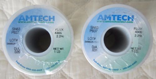 2 - 1lb Solder Spools - Amtech SN63/PB37, Diameter .031 and .020