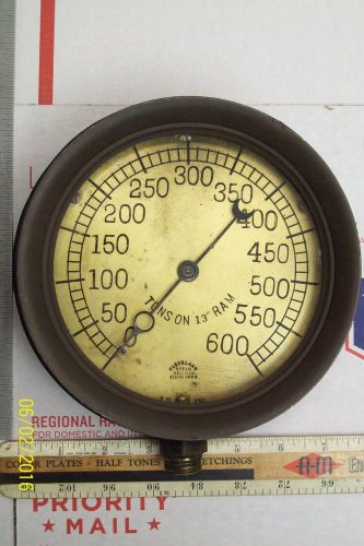 *VINTAGE* BRASS CLEVELAND STEAM GAUGE CO GAGE &#034;TONS ON 13&#034; RAM&#034;