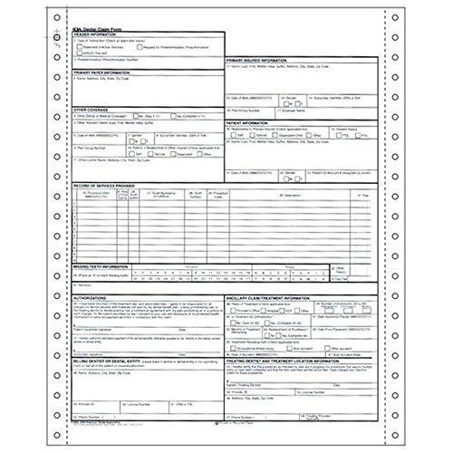 Attending Dentist&#039;s Statement 2006 ADA Dental Claim Form 1-Part Continuous 2500