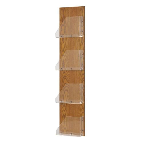 Buddy Products Princeton Wood Back/Acrylic 4-Pocket Display Rack Medium Oak OS