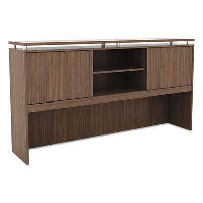 Sedina Series Hutch with Sliding Doors, 72w x 15d x 42 1/2h, Modern Walnut