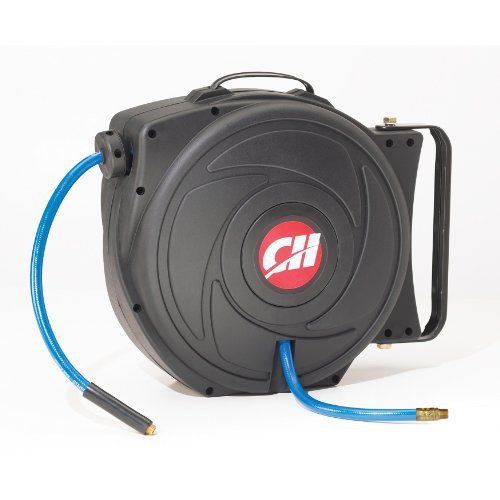 Retractable compressor hose new tangle free shop hose 50&#039; durable plastic case for sale