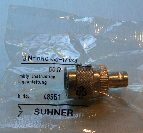 SUHNER 3 N-BNC-50-1/133 N Male to BNC Female Adapter, 50 Ohms - Unused