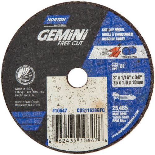 Norton Type 01 Gemini Reinforced Cut-Off Wheels 547-66243510647 (Qty of 25)