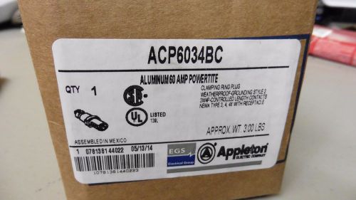Brand New 60A APPLETON ACP6034BC 60-Amp PIN &amp; Sleeve Powertite Plug 600V ADR6034