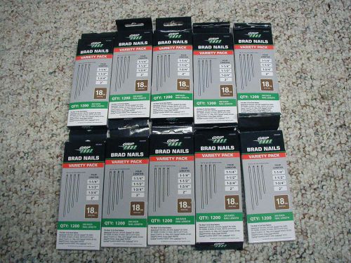 10 Variety Packs Grip Fast 18 Ga Brad Nails 1-1/4-1-1/2-1-3/4-2&#034;-12,000 Total