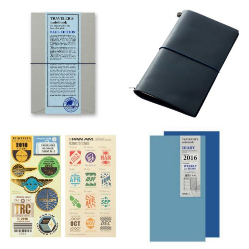 Midori Traveler&#039;s Notebook Blue Edition &amp; Weekly Diary &amp;  PAN AM seal  3Set F/S